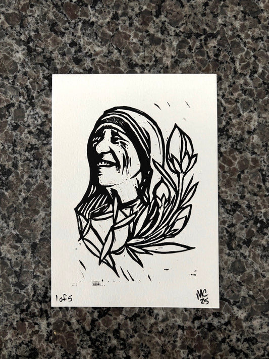 Mother Teresa – Limited Edition 5x7 Lino Cut Print 1