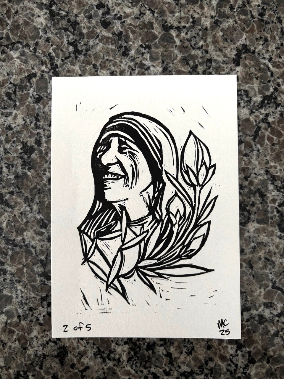 Mother Teresa – Limited Edition 5x7 Lino Cut Print 2