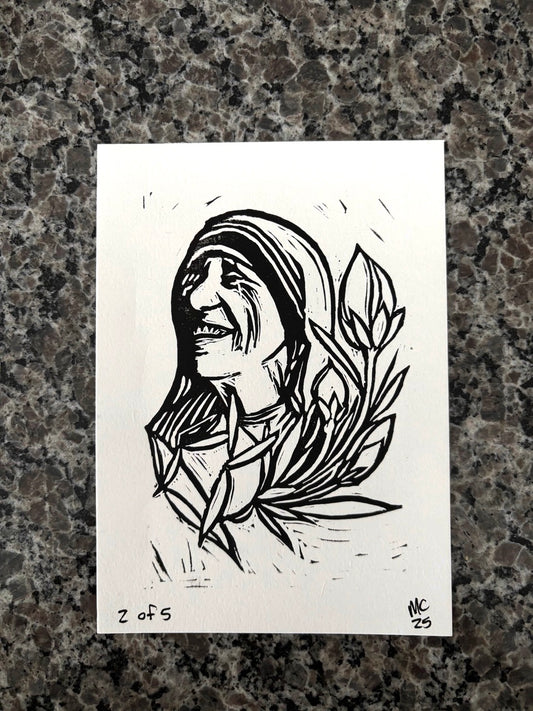 Mother Teresa – Limited Edition 5x7 Lino Cut Print 2