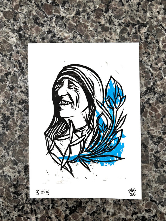 Mother Teresa – Limited Edition 5x7 Lino Cut Print 3